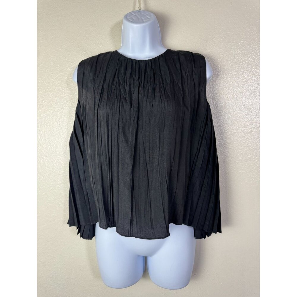 Vince Black Pleated Sleeveless Top Blouse Women Size XS flowy Quiet Luxury Crop